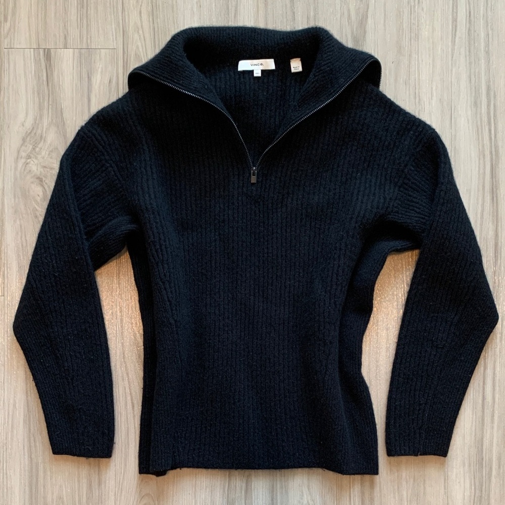 Vince Black Quarter Zip Wool Cashmere Sweater